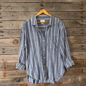 American Eagle Oversized Fit Blue & White Striped Button Down Shirt - Size M
